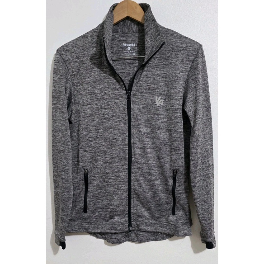 Young LA Womens Full Zip Sweater Sz S Gray Activewear Gym Thumb Holes Jacket